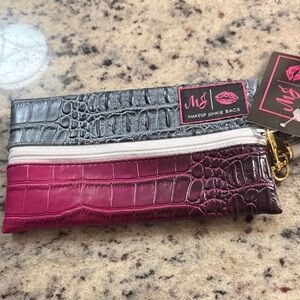 Makeup Junkie Pink and Gray Croc-Embossed Clutch